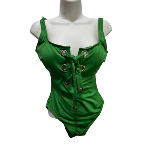 MICHAEL Michael Kors Vibrant Green lace up swimsuit size 10 - Picture 2 of 5